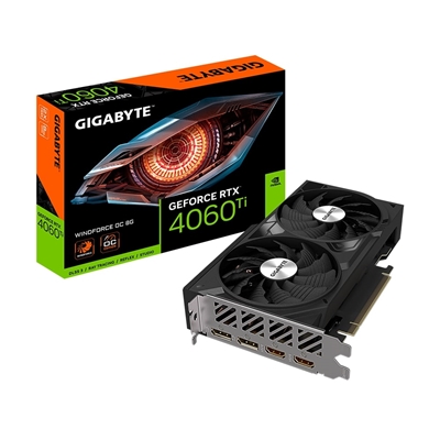 Gigabyte NVIDIA GeForce RTX 4060 Ti WINDFORCE OC 8G Graphics Card, 8GB GDDR6, 4352 CUDA Cores, 2550 MHz Core Clock, Dual Fan, 2x DisplayPorts / 2x HDMI Ports