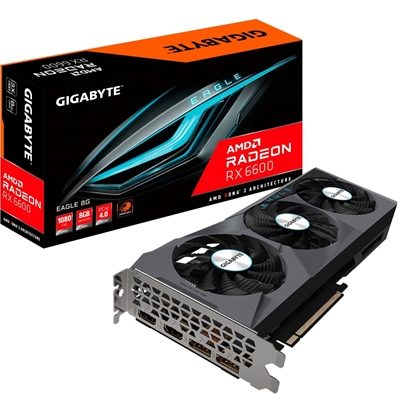 Gigabyte AMD Radeon RX 6600 EAGLE 8G Graphics Card, 8GB GDDR6, 1792 Streams, 2491 MHz Boost Clock, Triple Fan, 2x DisplayPorts / 2x HDMI Ports