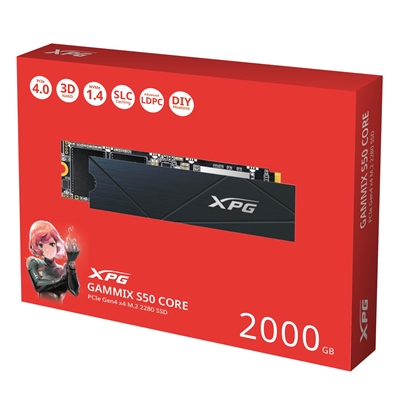 Adata GAMMIX S50 CORE (SGAMMIXS50C-2000G-CS) 2TB  2TB NVMe SSD, M.2 Interface, PCIe Gen4, 2280, Read 3500MB/s, Write 2800MB/s, Heatsink, 3 Year Warranty