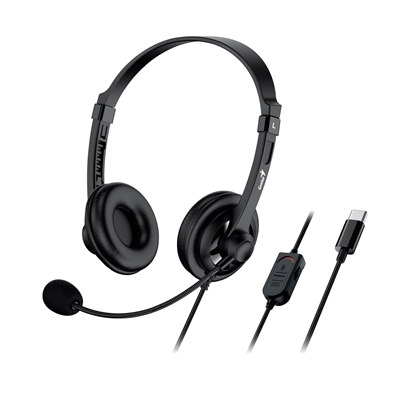 Genius HS-230U Headset with Mic, USB-C Connection, Plug and Play, Adjustable Headband and microphone with In-line Volume Control, Black